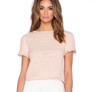 Kate Spade Blush Pink Tweed Fringe Top